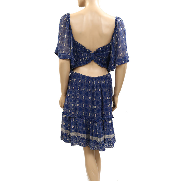 Anthropologie Maeve Flutter Sleeve Shirred Open Back Mini Dress