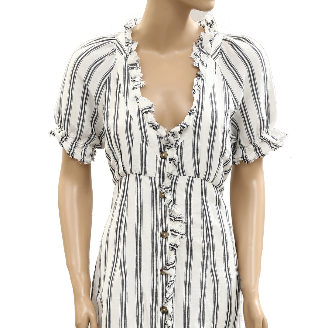 Anthropologie Pilcro Striped Ruffle-Collar Buttondown Midi Dress