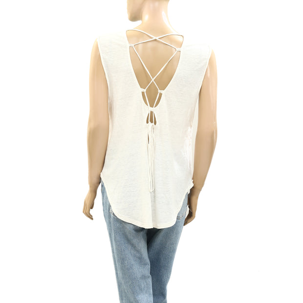 Free People Lace-Up Tee Blouse Top M