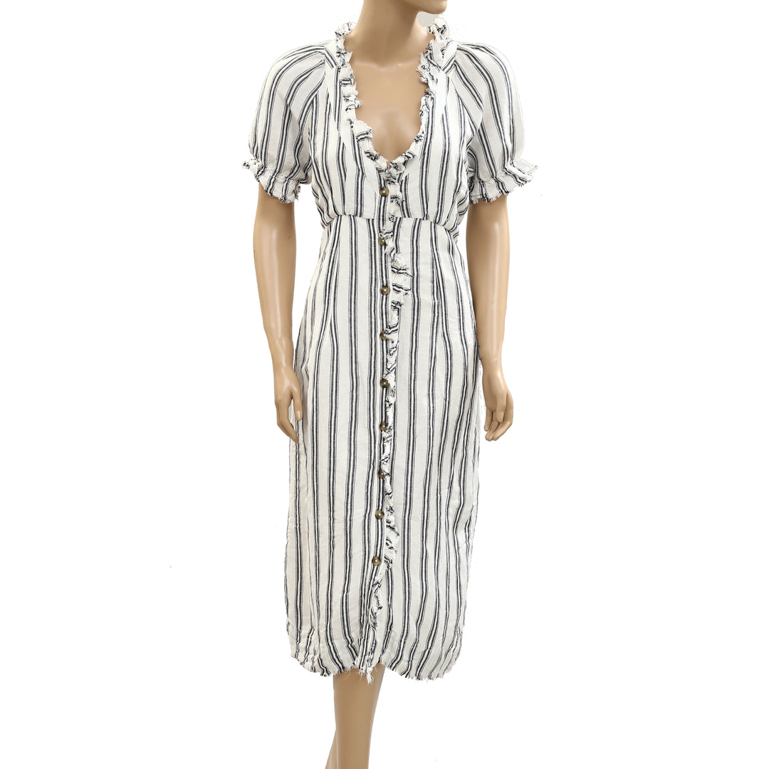 Anthropologie Pilcro Striped Ruffle-Collar Buttondown Midi Dress