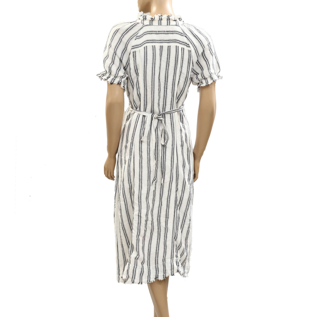 Anthropologie Pilcro Striped Ruffle-Collar Buttondown Midi Dress