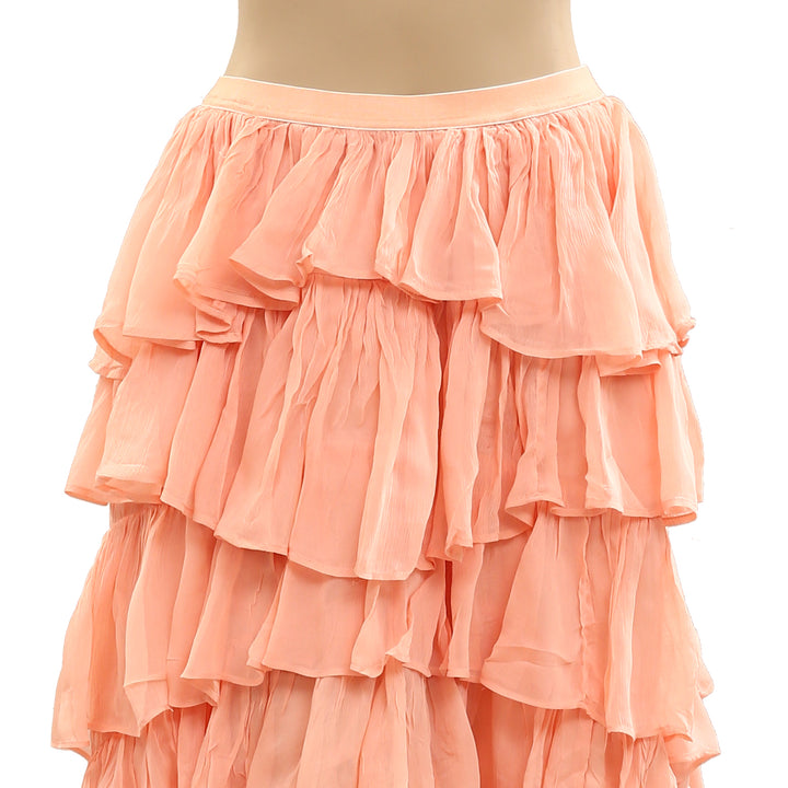 By Anthropologie Tiered Silky Maxi Skirt