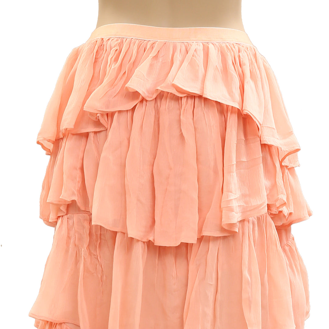 By Anthropologie Tiered Silky Maxi Skirt