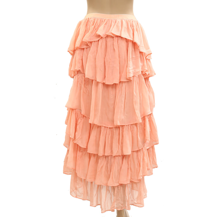 By Anthropologie Tiered Silky Maxi Skirt