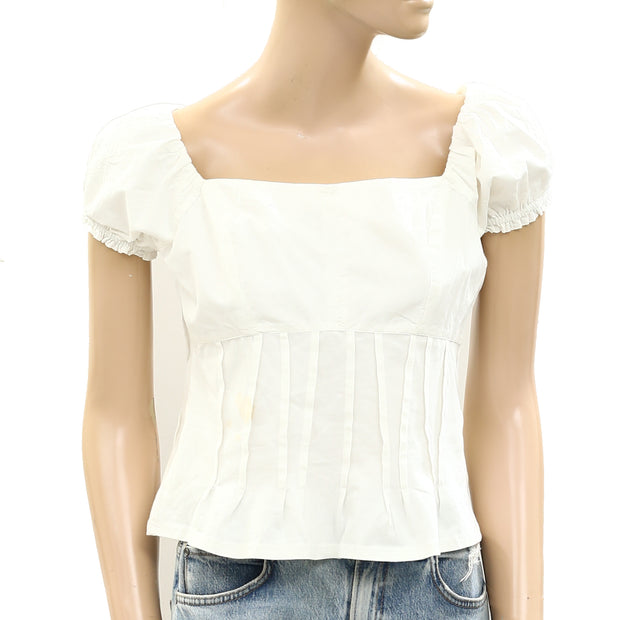 By Anthropologie Puffed Cap-Sleeve Corset Cropped Blouse Top