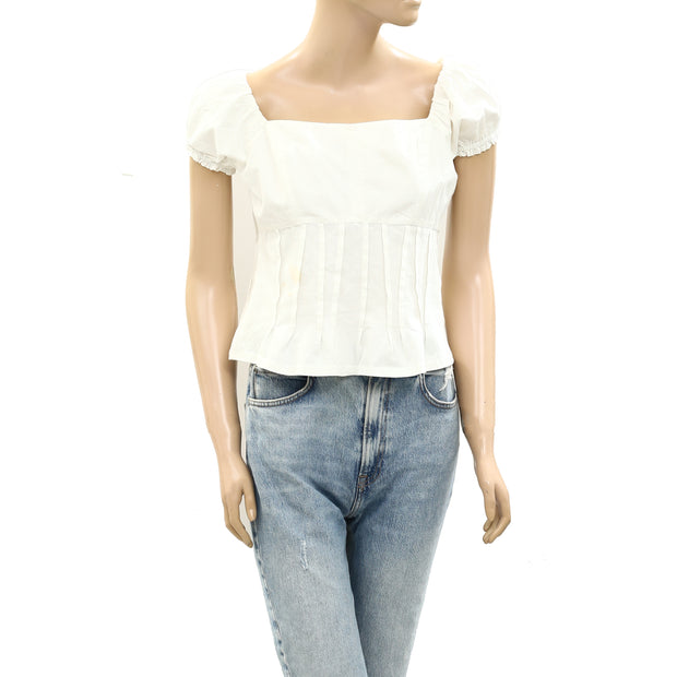 By Anthropologie Puffed Cap-Sleeve Corset Cropped Blouse Top