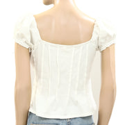 By Anthropologie Puffed Cap-Sleeve Corset Cropped Blouse Top