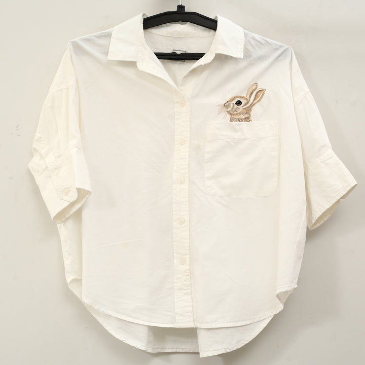 Anthropologie Maeve Mabel Boxy Oxford Embroidered Shirt