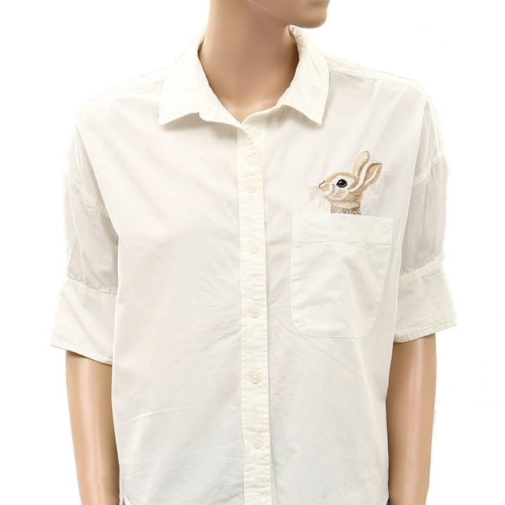 Anthropologie Maeve Mabel Boxy Oxford Embroidered Shirt