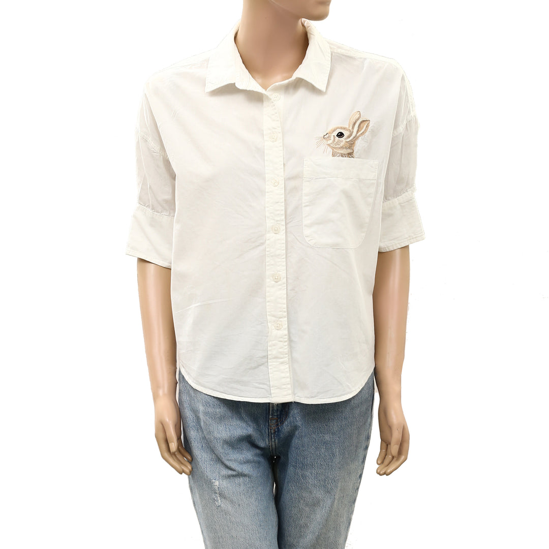Anthropologie Maeve Mabel Boxy Oxford Embroidered Shirt
