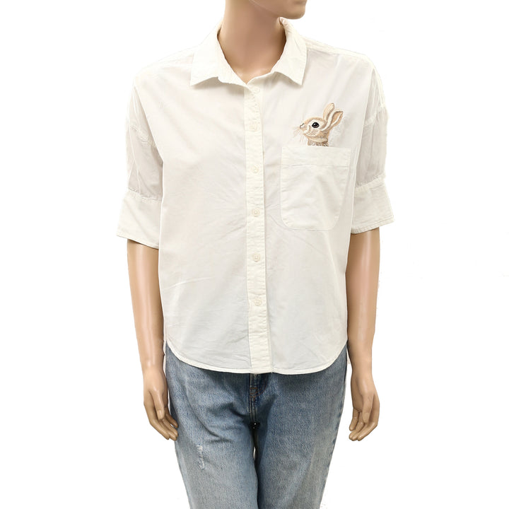 Anthropologie Maeve Mabel Boxy Oxford Embroidered Shirt