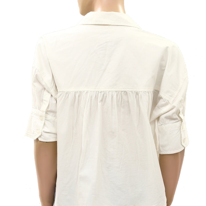 Anthropologie Maeve Mabel Boxy Oxford Embroidered Shirt