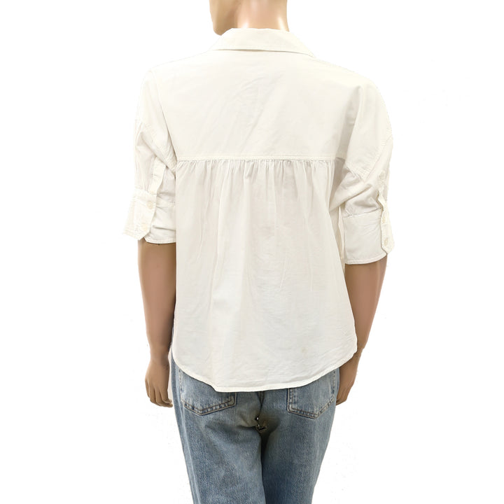 Anthropologie Maeve Mabel Boxy Oxford Embroidered Shirt