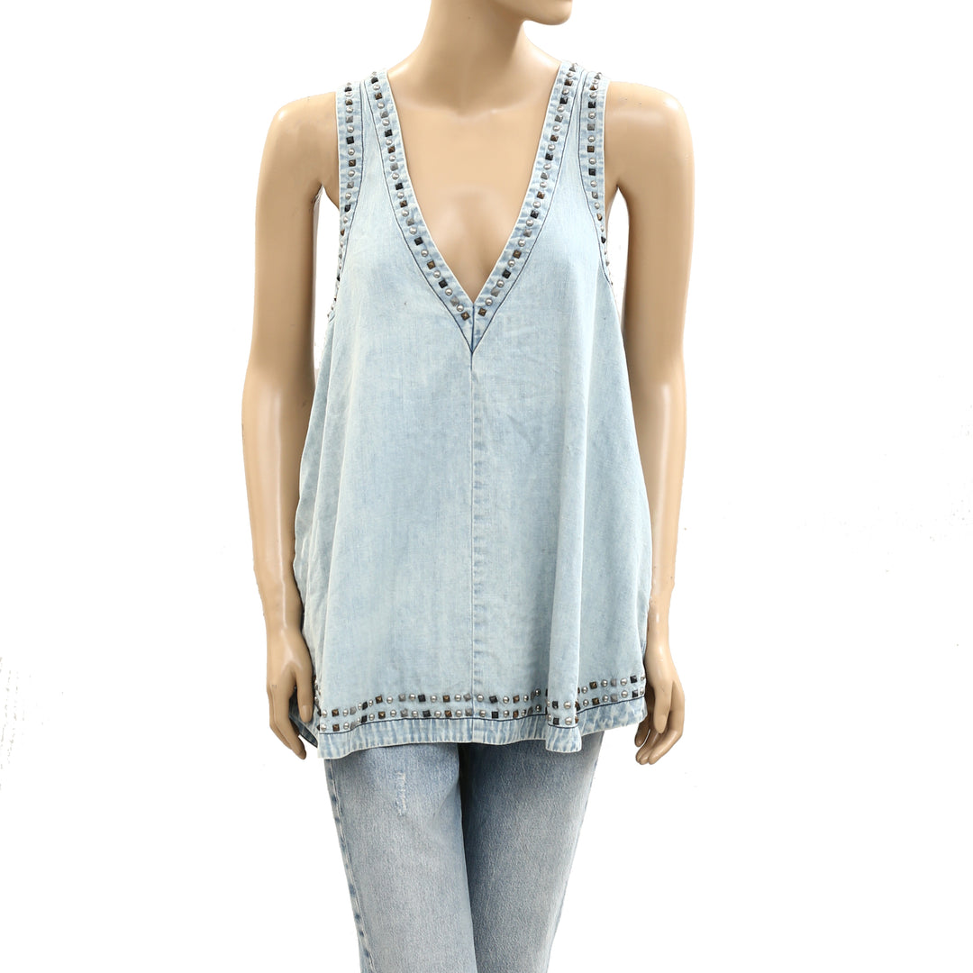 Free People Kendra Studded Denim Tunic Top