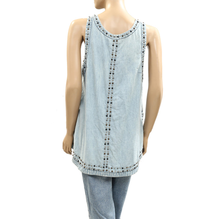 Free People Kendra Studded Denim Tunic Top