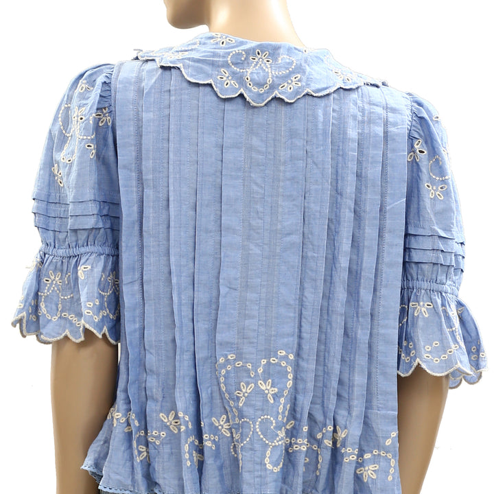 By Anthropologie Maeve Short-Sleeve Collared Pleated Blouse Top