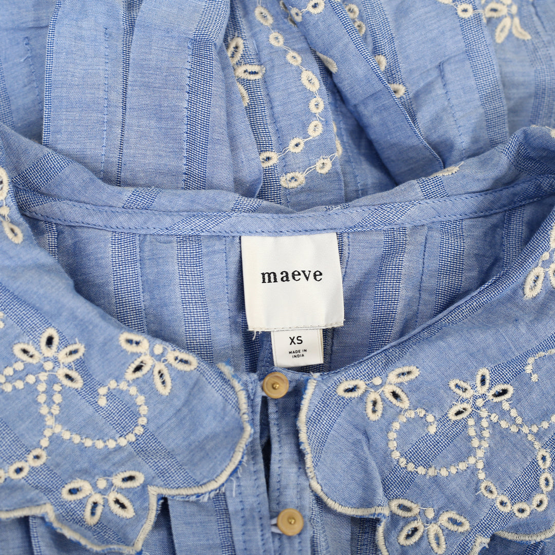 By Anthropologie Maeve Short-Sleeve Collared Pleated Blouse Top