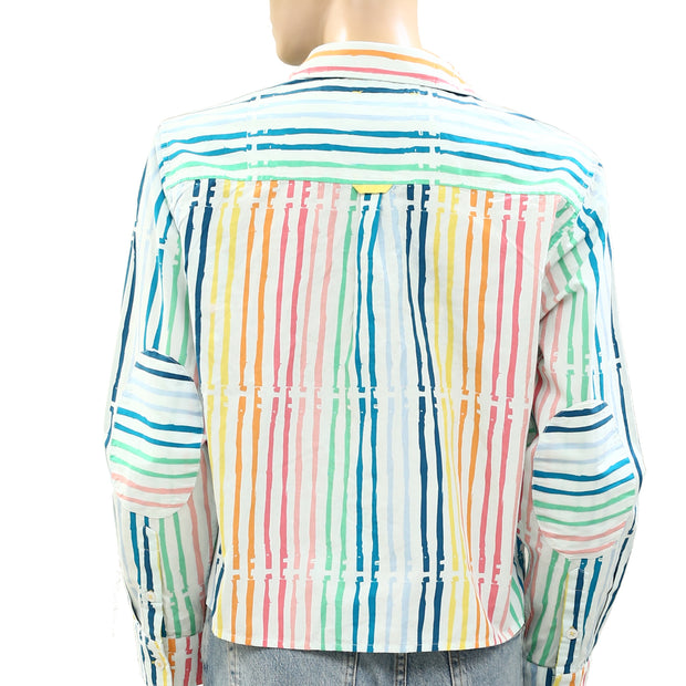 Kerri Rosenthal Striped Printed Buttondown Shirt Blouse Top