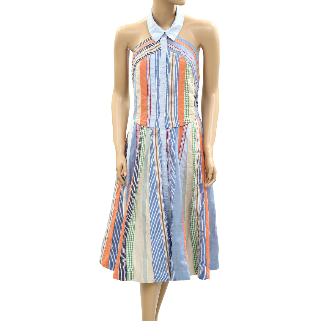By Anthropologie Maeve Collared Halter Shirt Dress