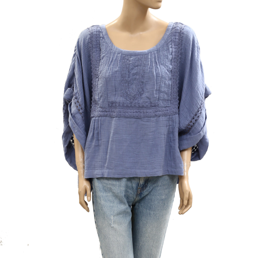 Free People Eden Lace Tee Blouse Top