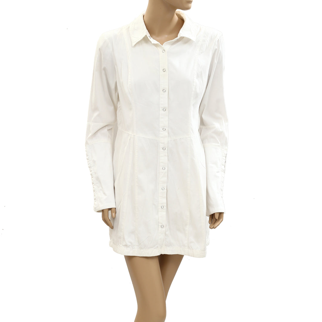 Free People Thea Solid Tunic Button Front Mini Dress