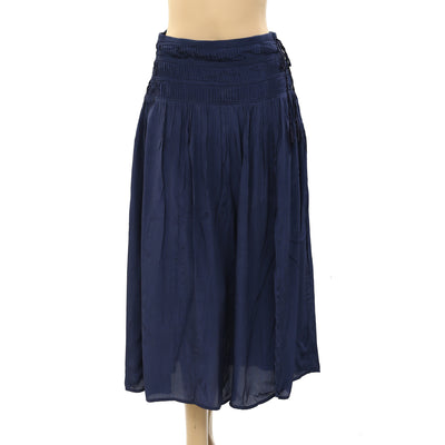 Sea New York Pleated Navy Solid High Rise Midi Flare Skirt