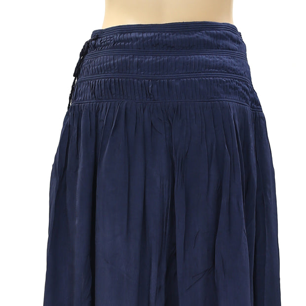 Sea New York Pleated Navy Solid High Rise Midi Flare Skirt
