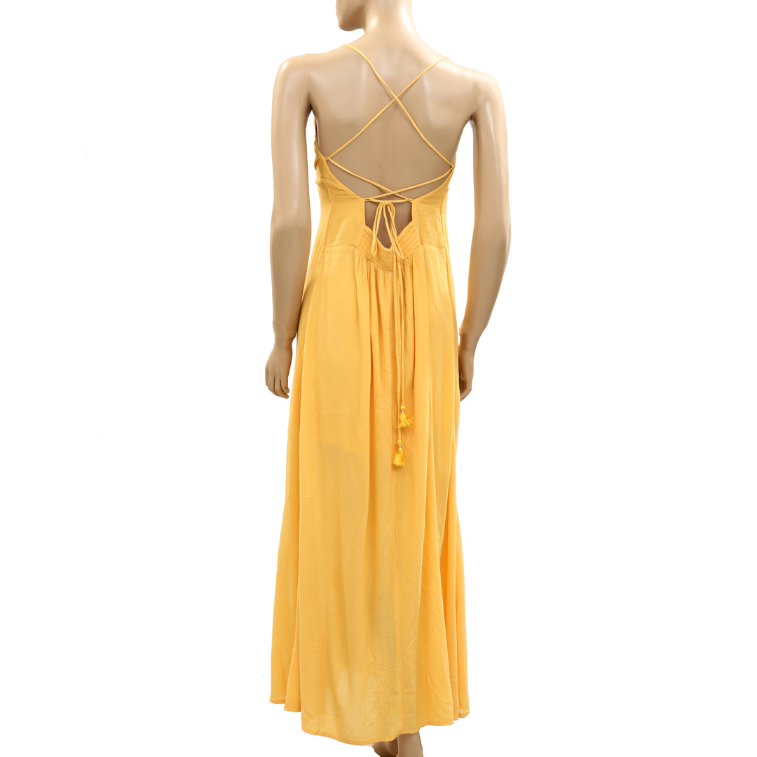 urban outfitters maxi dress BDG Tiana Keyhole Neck Dress, Womens, Juniors, L, White line dry Imported Urban Outfitters Halter Tie-Back Maxi