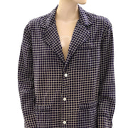 Bode Women's Navy Grid Pyjama Shirt Top