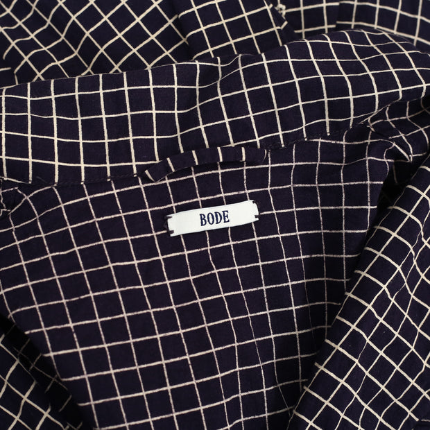Bode Women's Navy Grid Pyjama Shirt Top