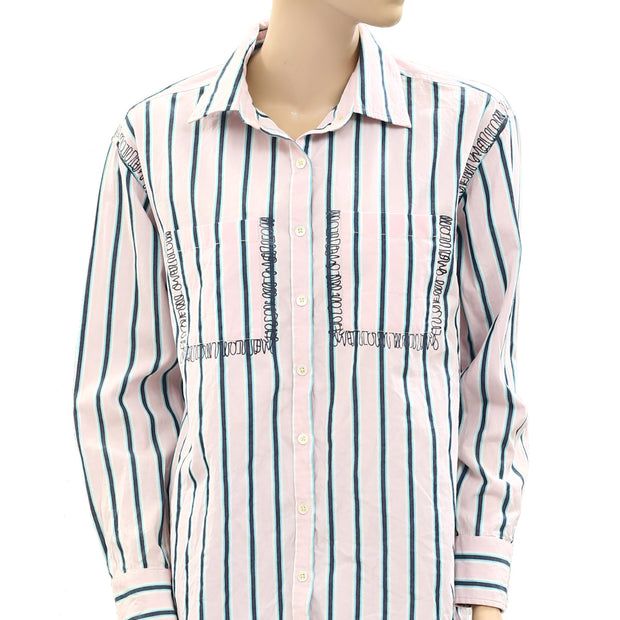 Kerri Rosenthal Marti Striped Button Front Shirt Tunic Top