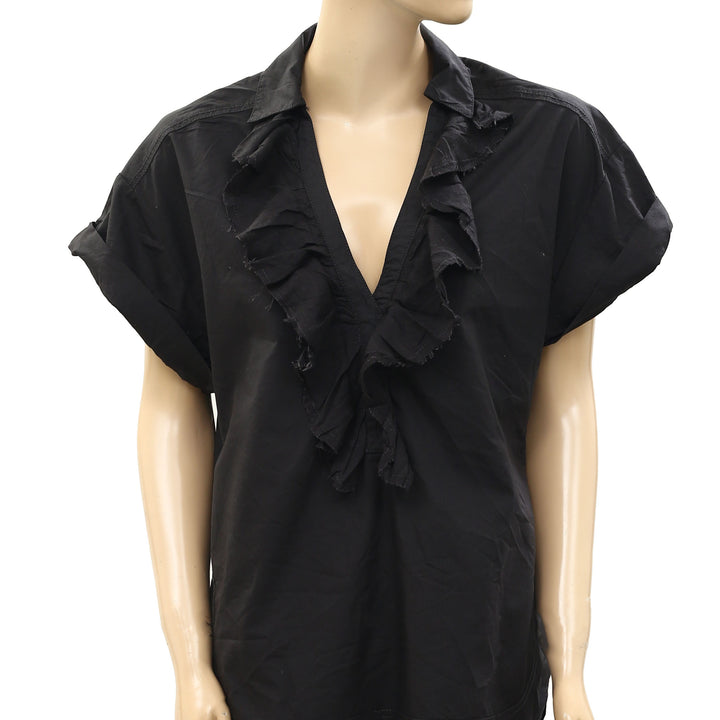 Pilcro Anthropologie Short-Sleeve Reworked Ruffled Blouse Top