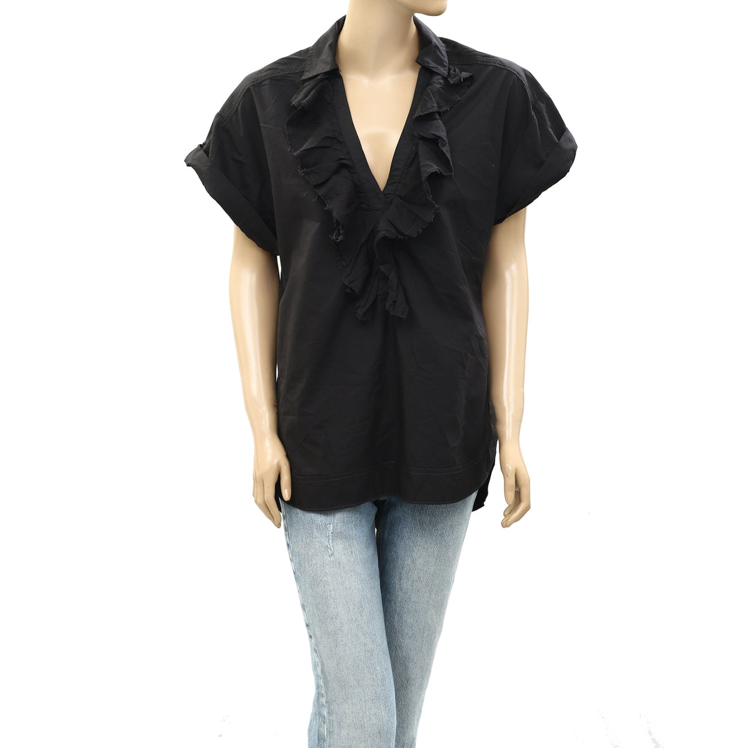 Pilcro Anthropologie Short-Sleeve Reworked Ruffled Blouse Top