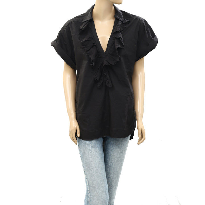 Pilcro Anthropologie Short-Sleeve Reworked Ruffled Blouse Top