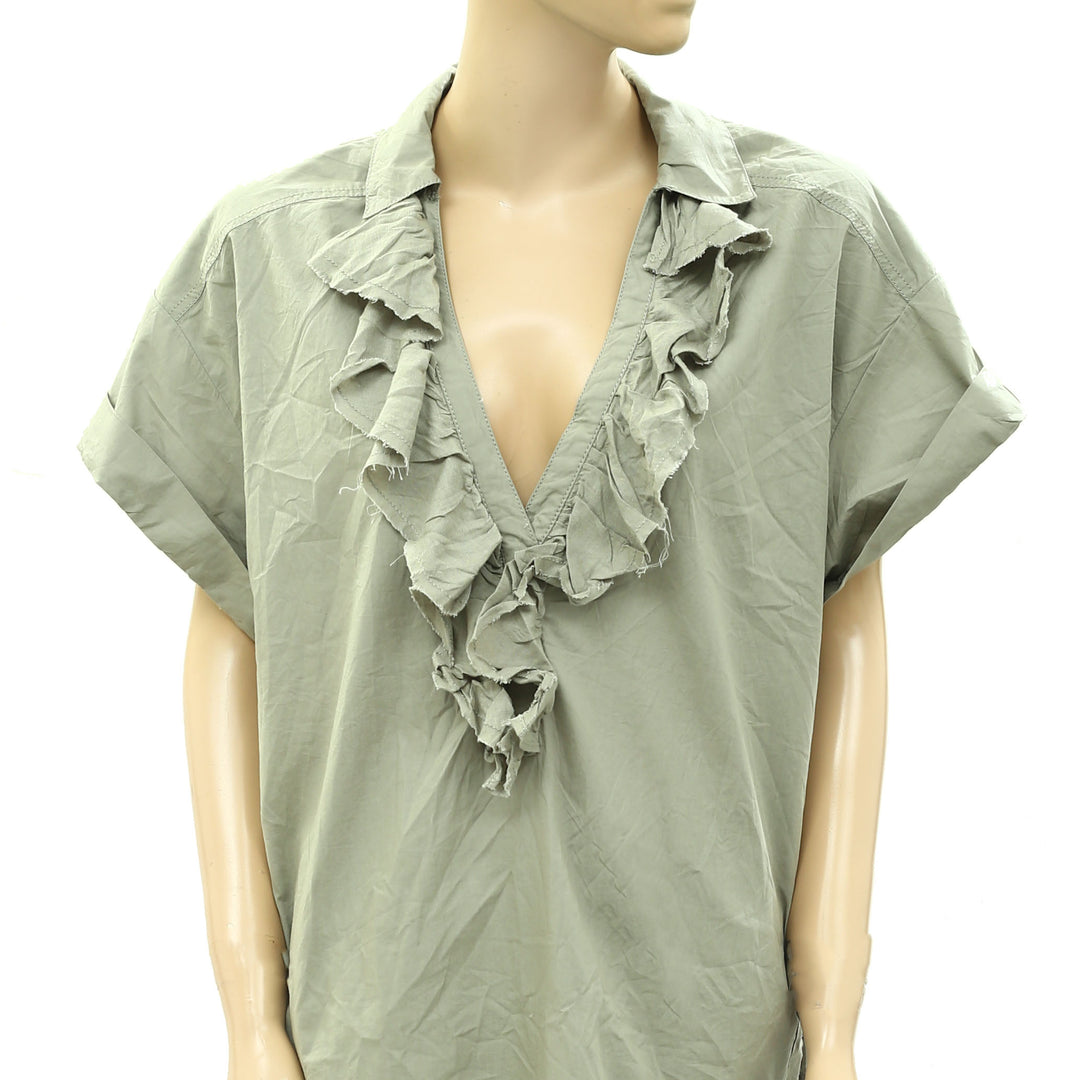 Pilcro Anthropologie Short-Sleeve Reworked Ruffled Blouse Top