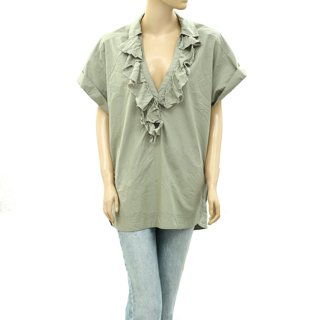 Pilcro Anthropologie Short-Sleeve Reworked Ruffled Blouse Top