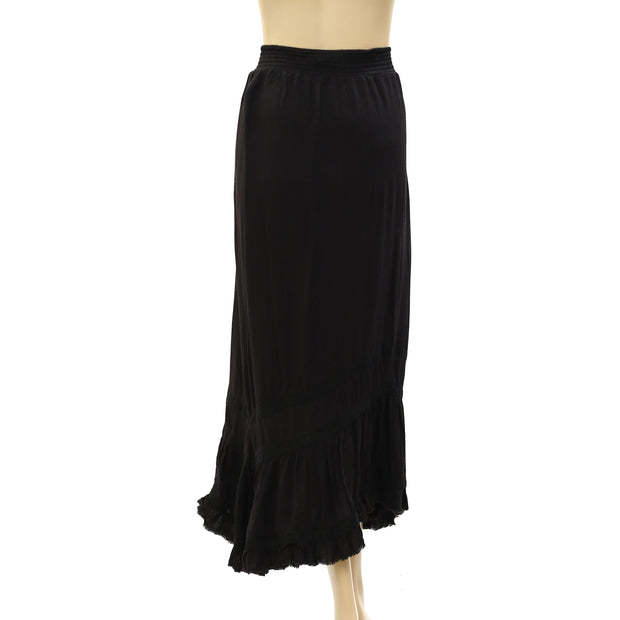 Urban Outfitters UO Black Crinkle Asymmetrical Prairie Maxi Skirt S