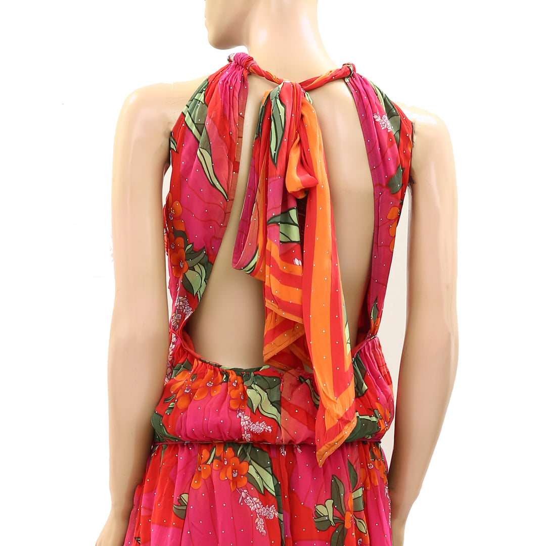 Farm Rio Anthropologie Red Pietra Floral Sleeveless Maxi Dress