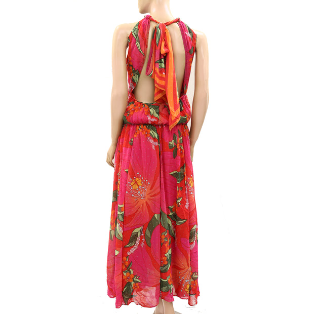 Farm Rio Anthropologie Red Pietra Floral Sleeveless Maxi Dress