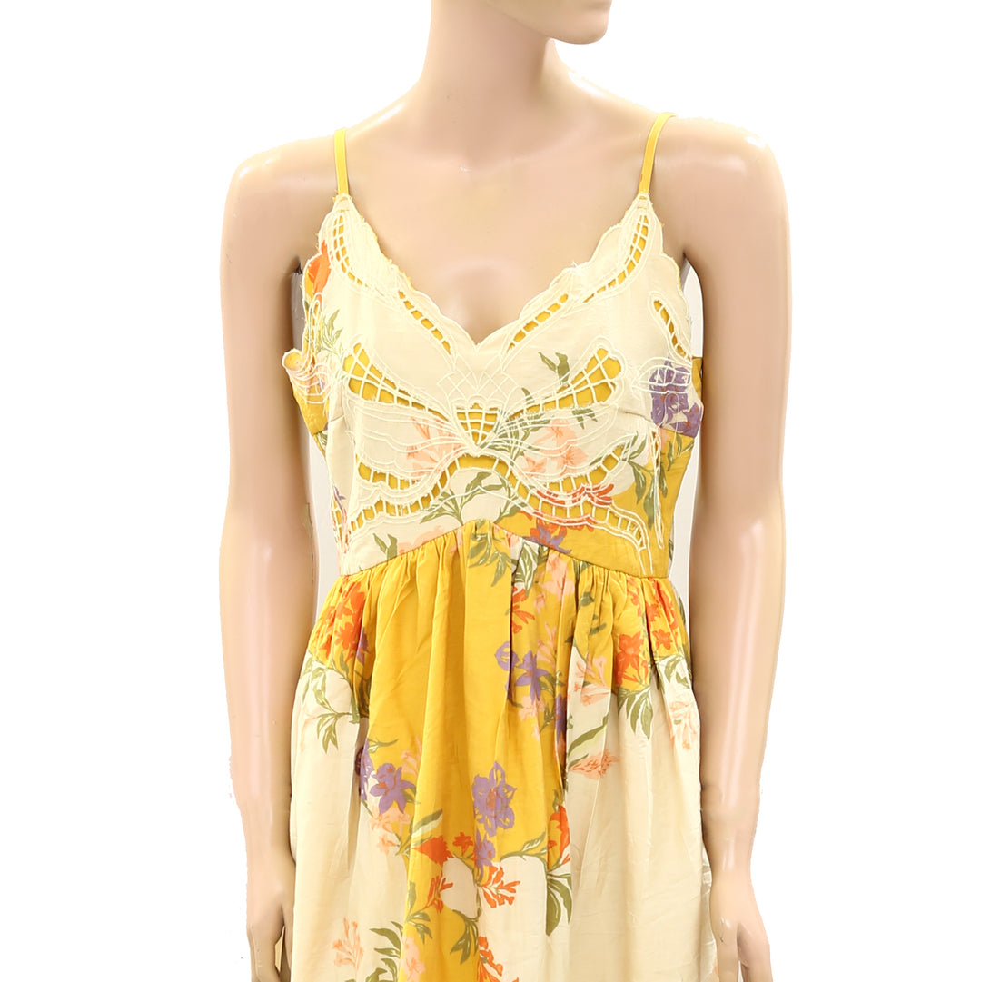 Farm Rio Anthropologie Floral Printed Slip Midi Dress