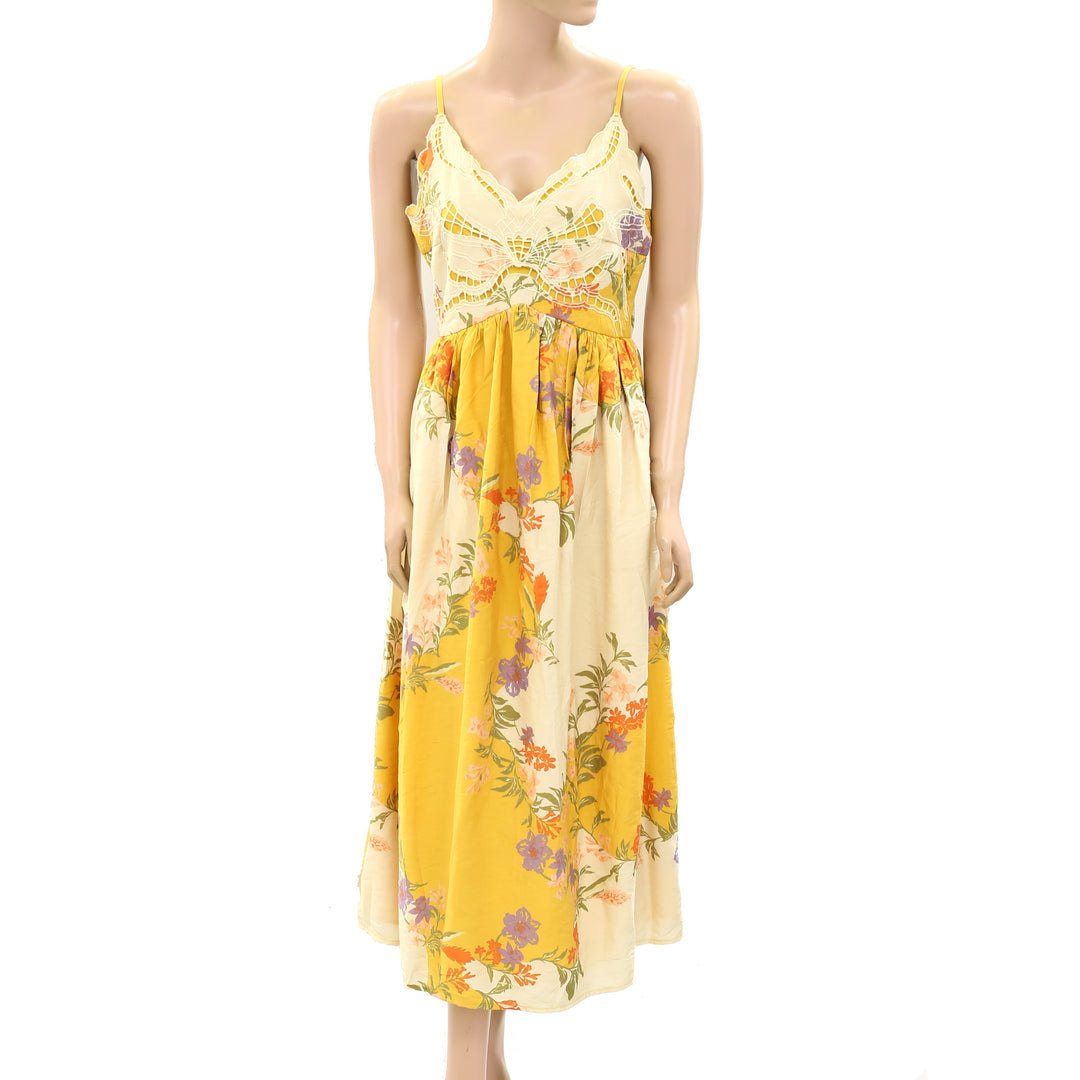 Farm Rio Anthropologie Floral Printed Slip Midi Dress