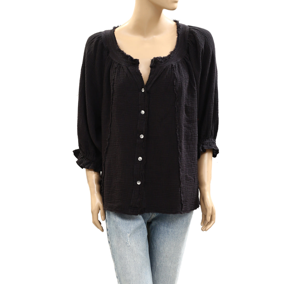 Free People We The Free Lucy Solid Shirt Blouse Top