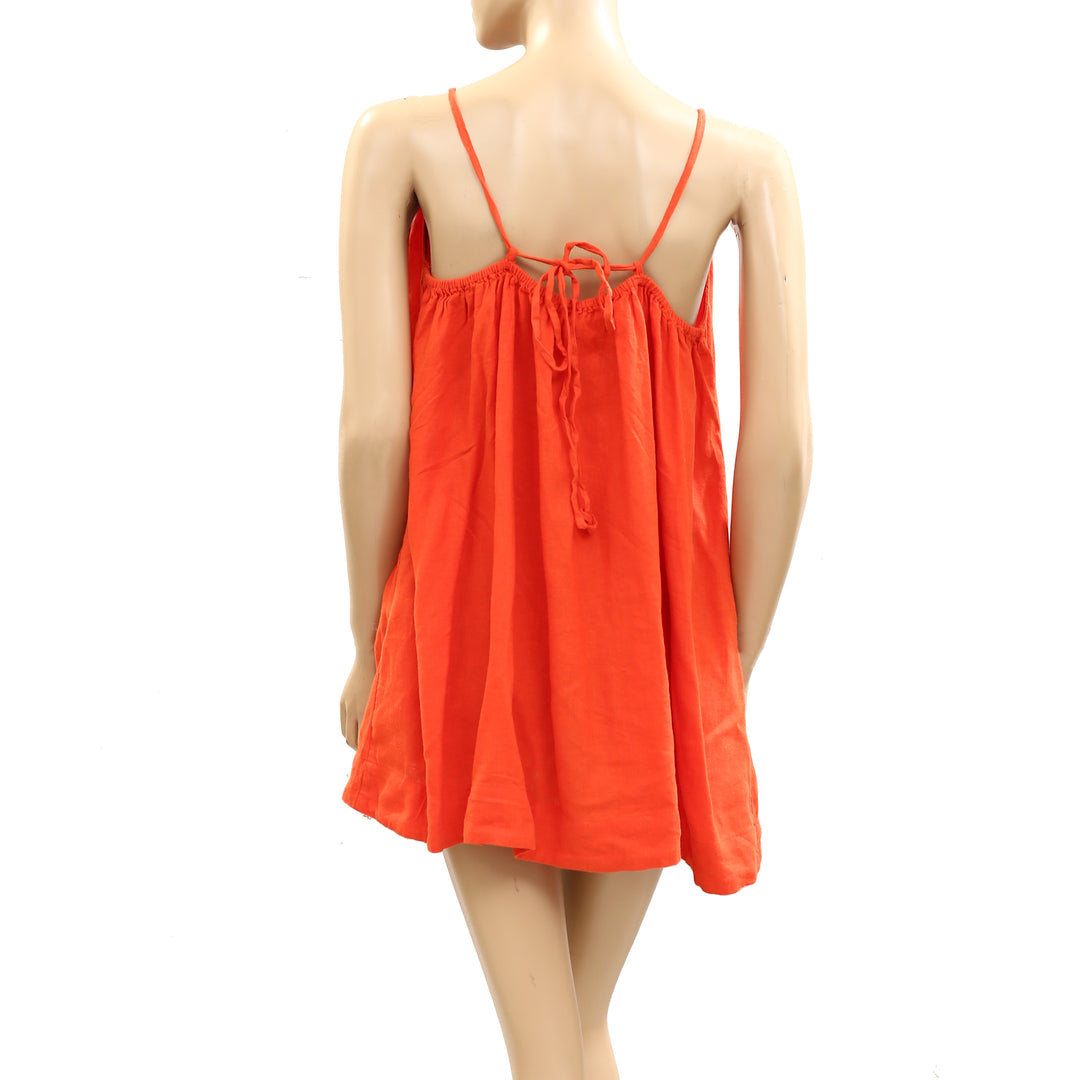 rae mini dress free people Free People Rae Mini Banana Leaf Swingy Scoop Neck Dress Tie Straps New Small S