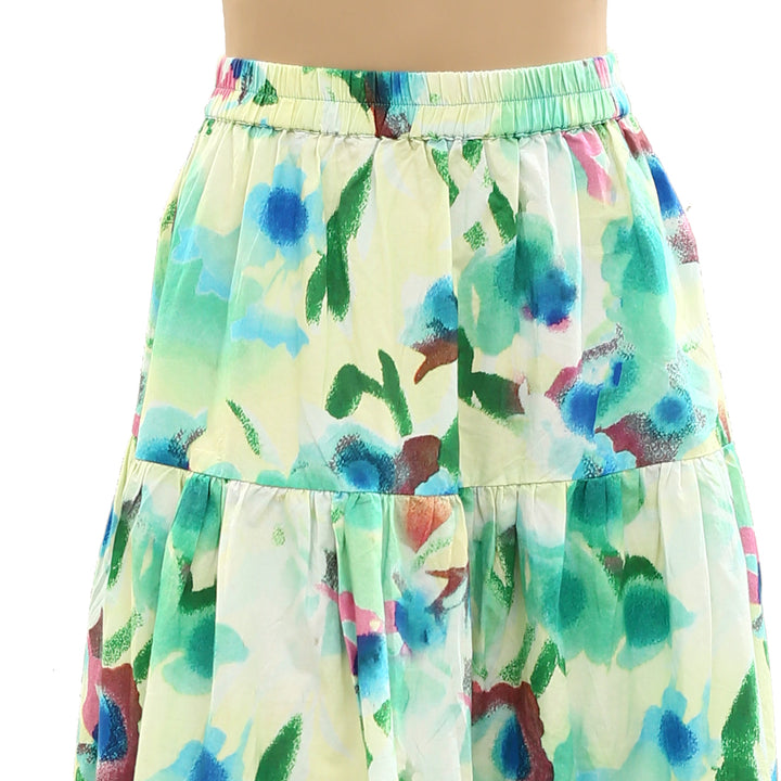 Damson Madder Painterly Floral Printed Tiered Midi Skirt