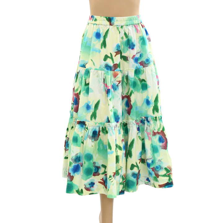 Damson Madder Painterly Floral Printed Tiered Midi Skirt