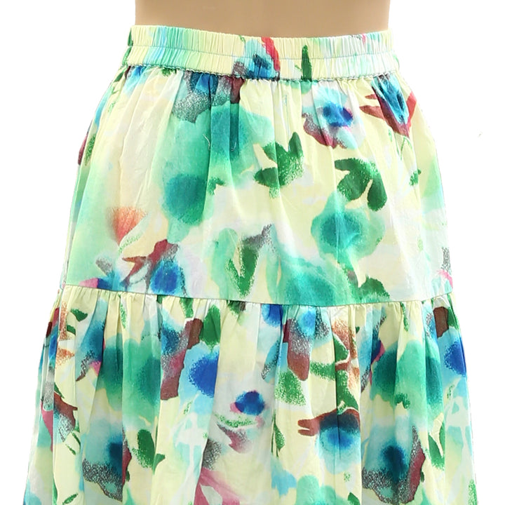 Damson Madder Painterly Floral Printed Tiered Midi Skirt