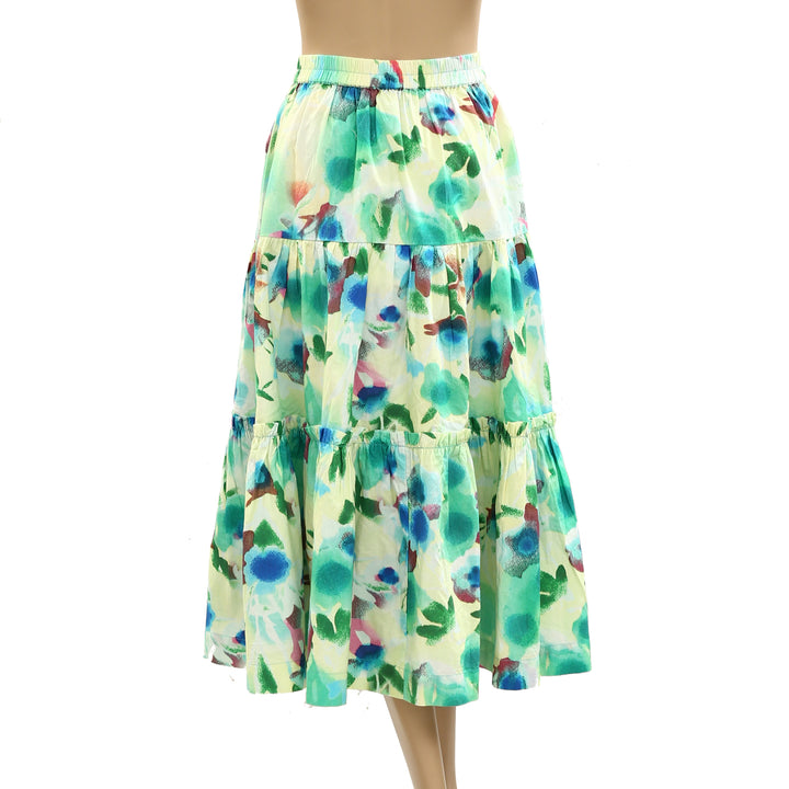 Damson Madder Painterly Floral Printed Tiered Midi Skirt