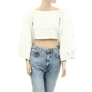 Free People White Floral Lace Cropped Off-The-Shoulder Blouse Top