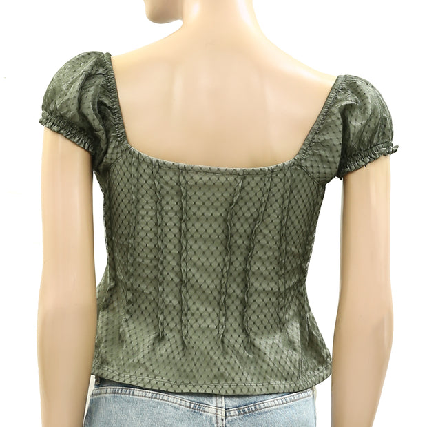 By Anthropologie Puffed Cap-Sleeve Corset Cropped Blouse Top