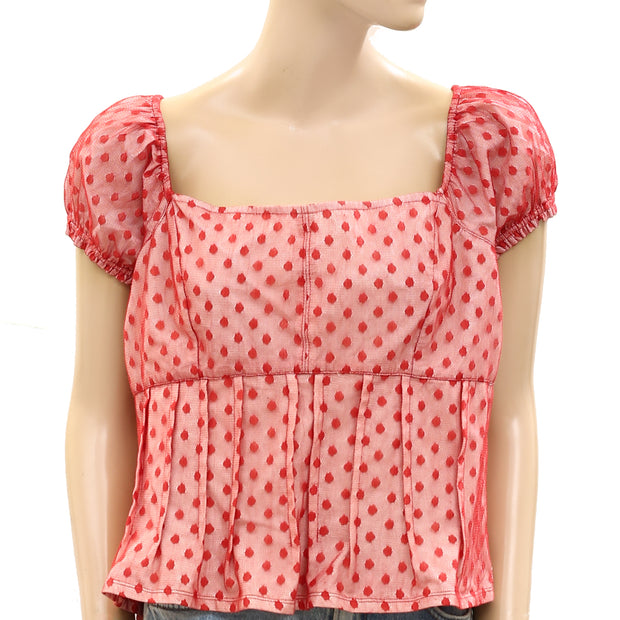 By Anthropologie Puffed Cap-Sleeve Corset Cropped Blouse Top